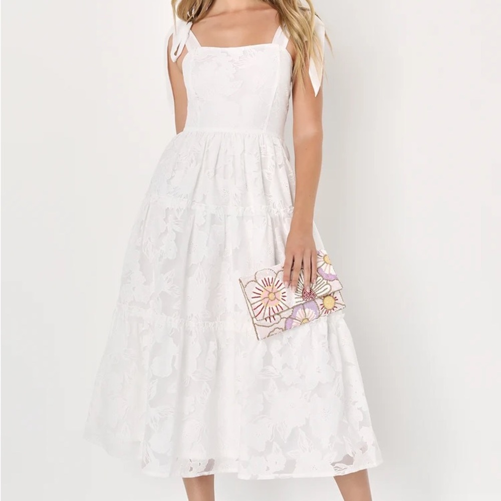Lulus White Floral Lace Midi Dress XL